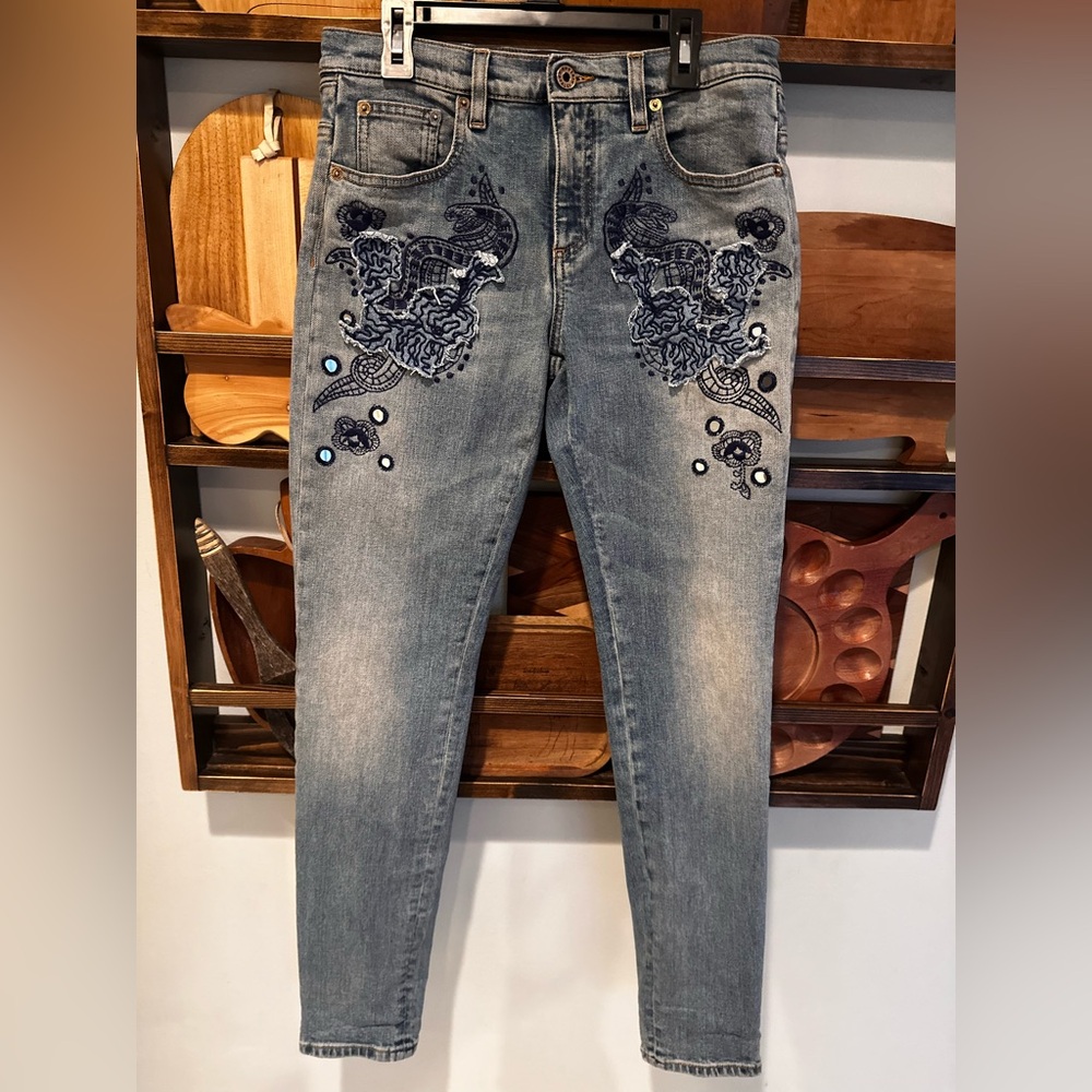 Roberto Cavalli Women's Skinny Jeans with Navy Embroidery